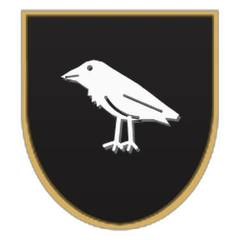 The arms of Corvus: a black shield with a white raven