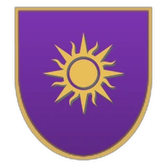 The arms of Murth: a purple shield with a gold sun