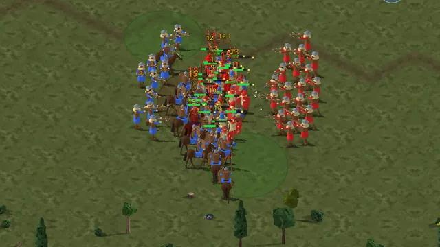 Blue cavalry striking the flank of a red line